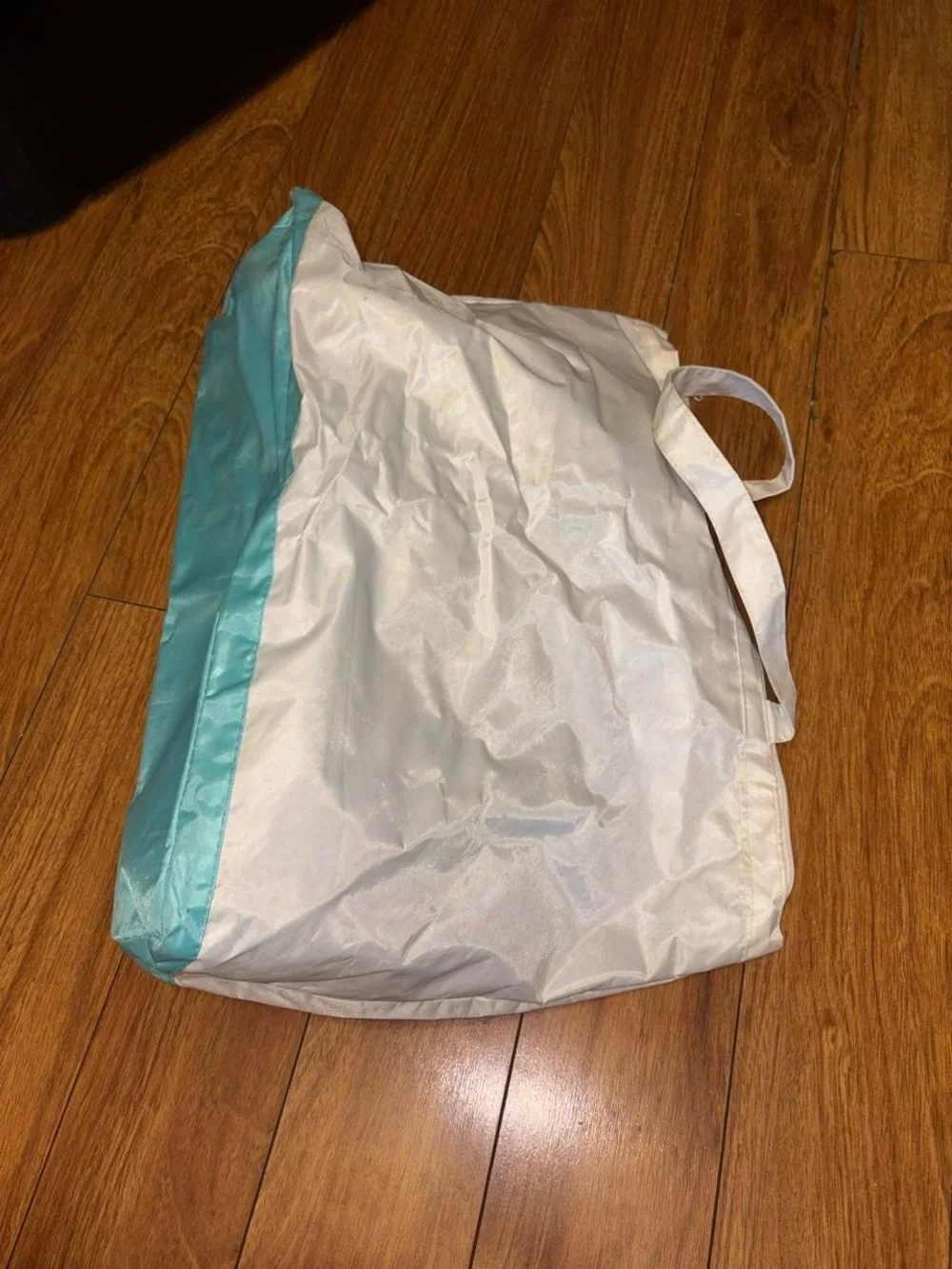 White and Turquoise Floral Tote Bag with Dual Handles